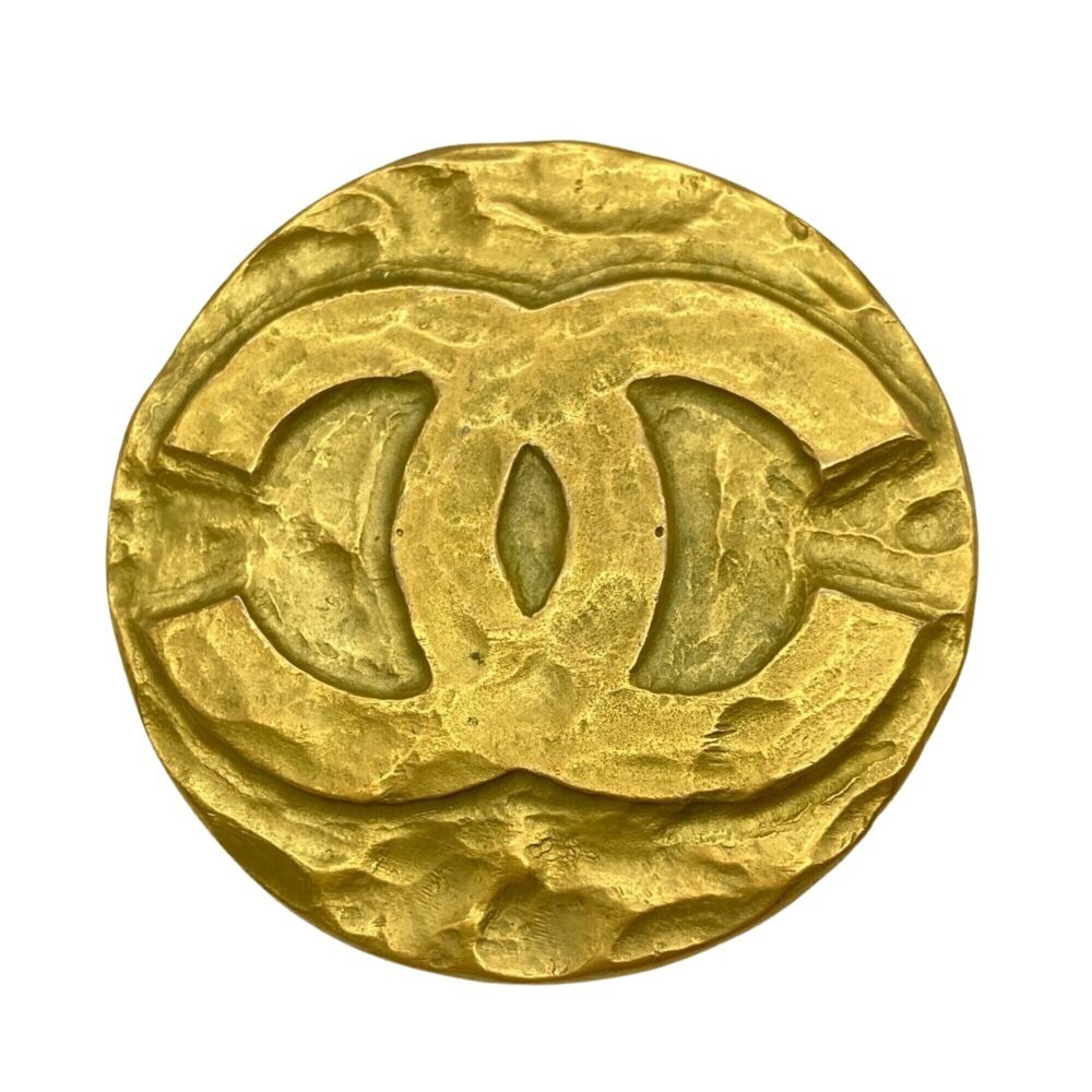 CHANEL Gold Logo Brooch